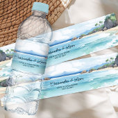 Zomer strand blauwe oceaan zeegezicht bruiloft waterfles etiket