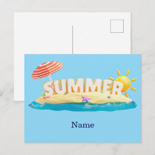 Zomer Strand Eiland 3D Trendy Tropische Vakantie Briefkaart
