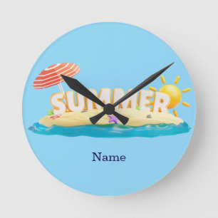 Zomer Strand Eiland 3D Trendy Tropische Vakantie Ronde Klok