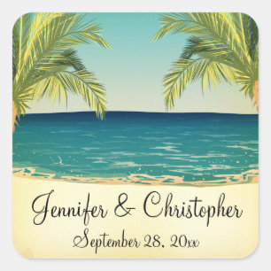 Zomer Strand en Palm Trees Bruiloft Vierkante Sticker