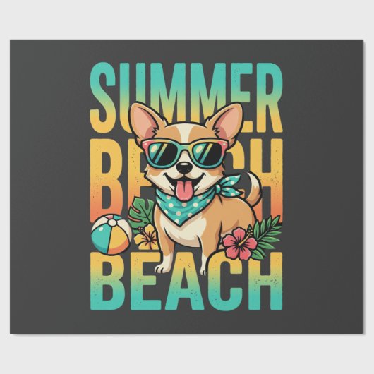 Zomer strand hond vakantie vector cadeaupapier (Vlak)
