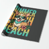 Zomer strand hond vakantie vector cadeaupapier (Uitgerold)