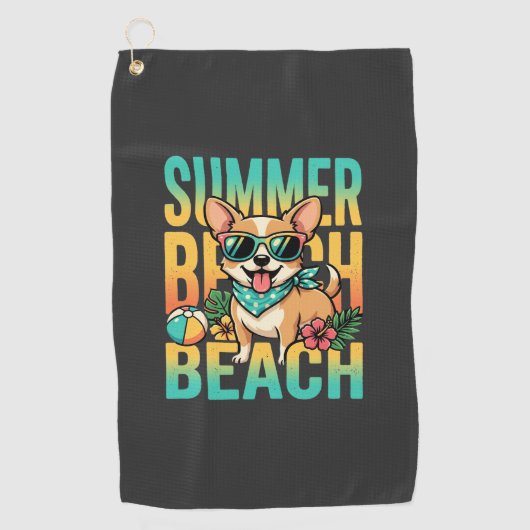 Zomer strand hond vakantie vector golfhanddoek (Voorkant)