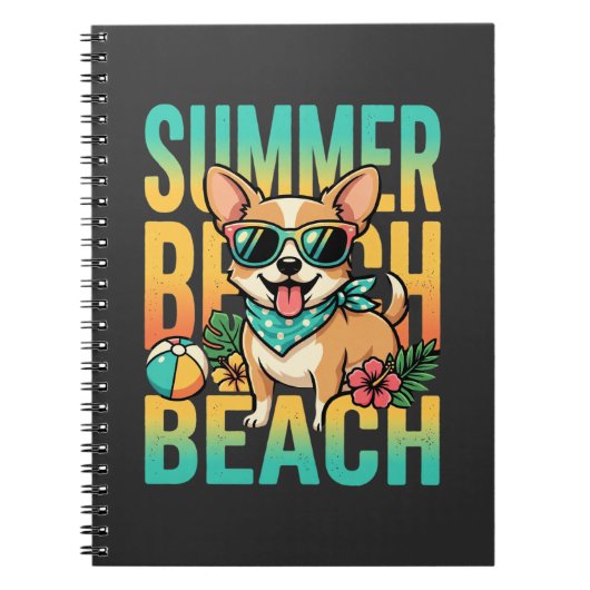Zomer strand hond vakantie vector notitieboek (Voorkant)