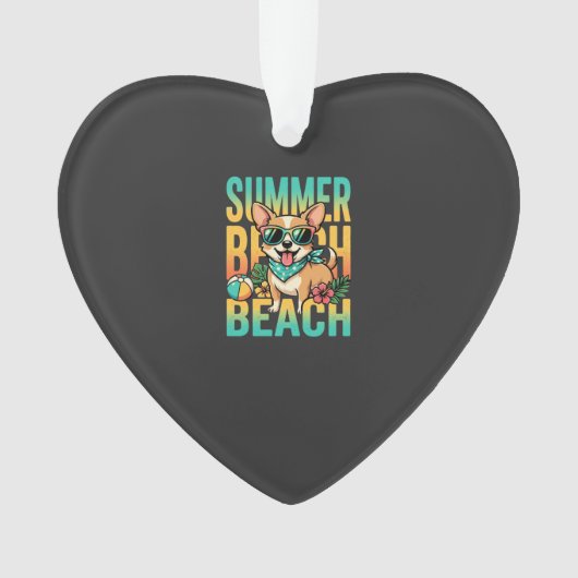 Zomer strand hond vakantie vector ornament (voorkant)