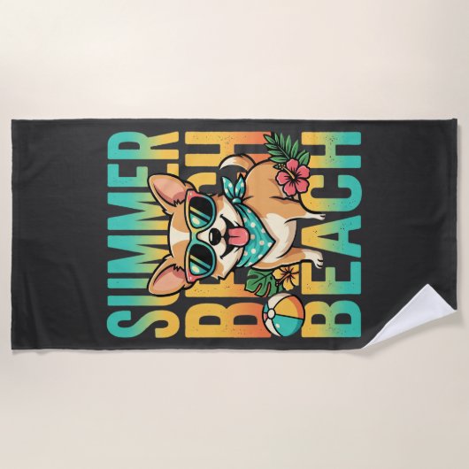 Zomer strand hond vakantie vector strandlaken (Voorkant)