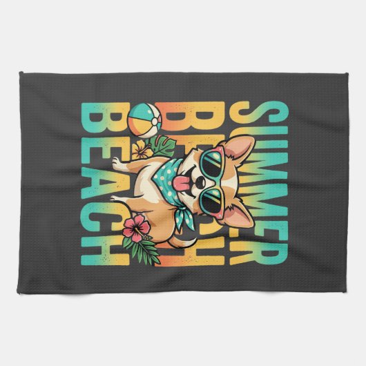 Zomer strand hond vakantie vector theedoek (Horizontaal)