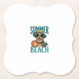 Zomer Strand Hond Vintage Zonnebril Shirt Ontwerp_ Kartonnen Onderzetters