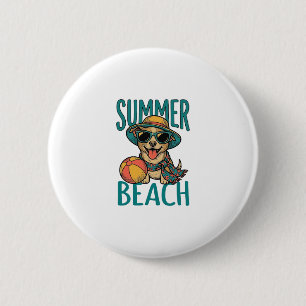 Zomer Strand Hond Vintage Zonnebril Shirt Ontwerp_ Ronde Button 5,7 Cm
