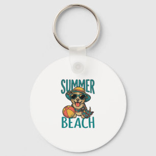Zomer Strand Hond Vintage Zonnebril Shirt Ontwerp_ Sleutelhanger