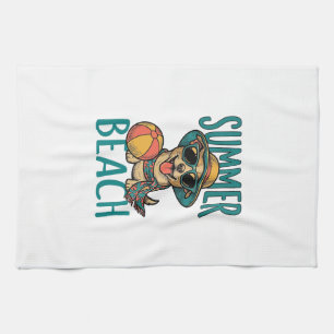 Zomer Strand Hond Vintage Zonnebril Shirt Ontwerp_ Theedoek