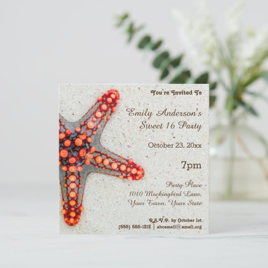 Zomer Strand Koraal Zeester Zoet 16 Verjaardag Kaart (Staand voorkant)