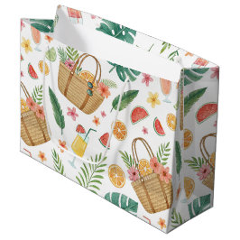 ZOMER STRAND MAND MET VRUCHTEN EN BLOEMEN GROOT CADEAUZAKJE
