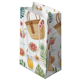 ZOMER STRAND MAND MET VRUCHTEN EN BLOEMEN KLEIN CADEAUZAKJE