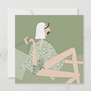 Zomer Strand Meisje Chic Illustratie Kunstkaart Kaart