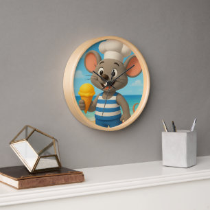 Zomer Strand Muis Muurklok Schattigee Cartoon Ic