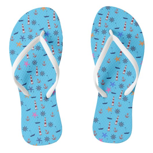 Zomer strand nautisch blauw patroon teenslippers (Voetbed)
