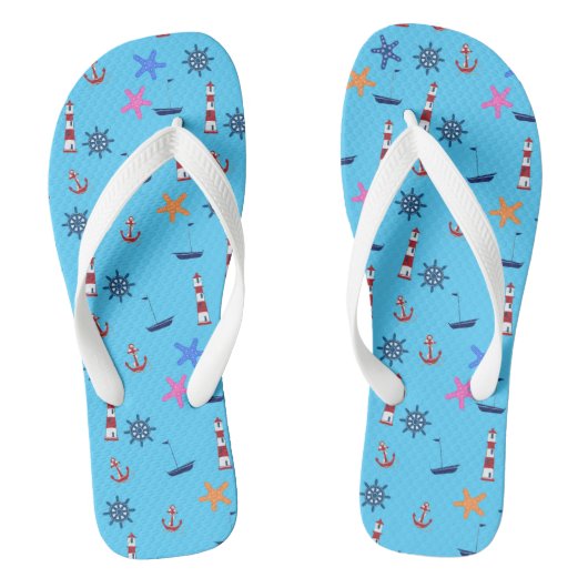 Zomer strand nautisch blauw patroon teenslippers (Voetbed)