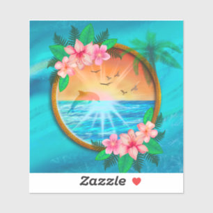 Zomer strand Oceaan vogels vliegen in de lucht en  Sticker