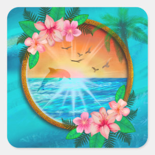 Zomer strand Oceaan vogels vliegen in de lucht en  Vierkante Sticker