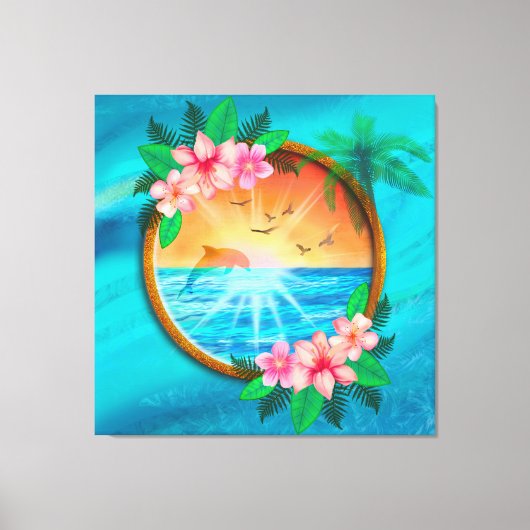 Zomer Strand Oceaanvogels vliegen in de lucht en w Canvas Afdruk (Voorkant)