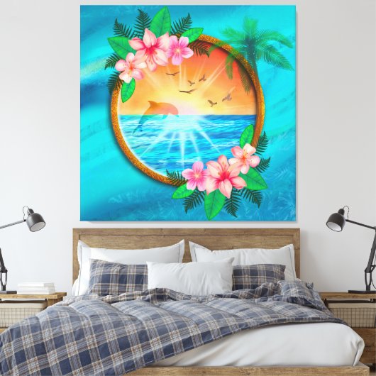 Zomer Strand Oceaanvogels vliegen in de lucht en w Canvas Afdruk (Insitu (Slaapkamer))