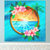 Zomer Strand Oceaanvogels vliegen in de lucht en w Canvas Afdruk (Insitu (Houten vloer))