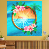 Zomer Strand Oceaanvogels vliegen in de lucht en w Canvas Afdruk (Insitu (Woonkamer))