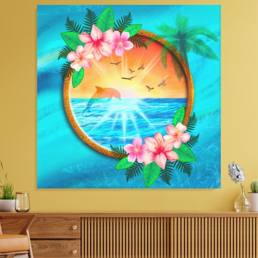 Zomer Strand Oceaanvogels vliegen in de lucht en w Canvas Afdruk (Insitu (Woonkamer))