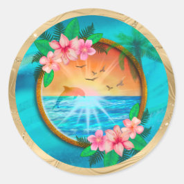 Zomer Strand Oceaanvogels vliegen in de lucht en w Ronde Sticker