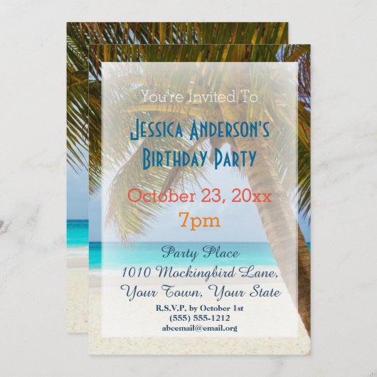 Zomer Strand Palm Tree Tropische Verjaardag Kaart (Voorkant / Achterkant)