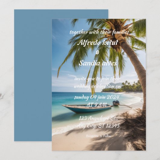 Zomer strand palmboom tropische bruiloft kaart (Voorkant / Achterkant)