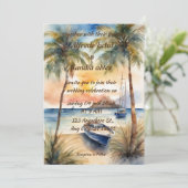 Zomer strand palmboom tropische waterverf bruiloft kaart (Staand voorkant)