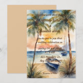 Zomer strand palmboom tropische waterverf bruiloft kaart (Voorkant / Achterkant)