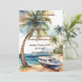 Zomer strand palmboom tropische waterverf bruiloft kaart (Staand voorkant)