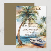 Zomer strand palmboom tropische waterverf bruiloft kaart (Voorkant / Achterkant)