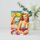 Zomer Strand Pin Up Briefkaart (Staand voorkant)