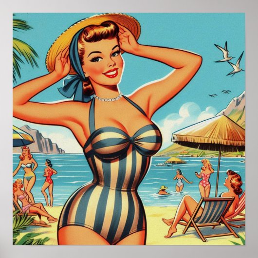  Zomer Strand Pin Up Poster (Voorkant)