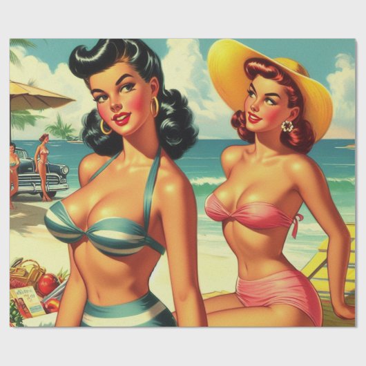 Zomer Strand Pin Ups Cadeaupapier (Vlak)