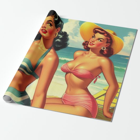 Zomer Strand Pin Ups Cadeaupapier (Uitgerold)
