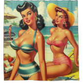 Zomer Strand Pin Ups Douchegordijn (Voorkant)