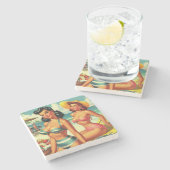  Zomer Strand Pin Ups Stenen Onderzetter (Zijkant)
