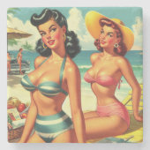  Zomer Strand Pin Ups Stenen Onderzetter (Voorkant)