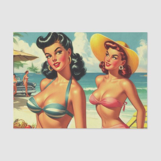 Zomer Strand Pin Ups Tissuepapier (Voorkant)