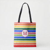 Zomer Strand Plezier Regenboog Strepen Monogram Tote Bag (Voorkant)