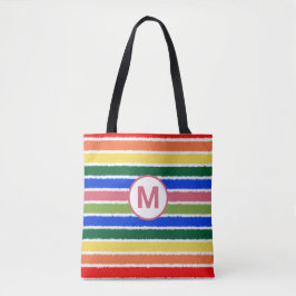 Zomer Strand Plezier Regenboog Strepen Monogram Tote Bag