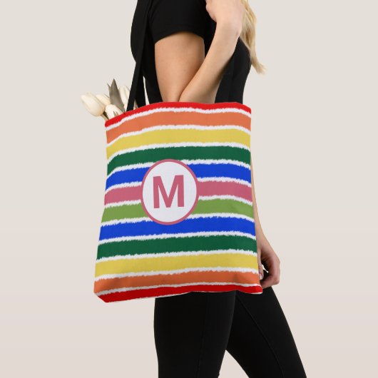 Zomer Strand Plezier Regenboog Strepen Monogram Tote Bag (Dichtbij)