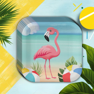 Zomer Strand Roze Flamingo Baby shower Papieren Bordje
