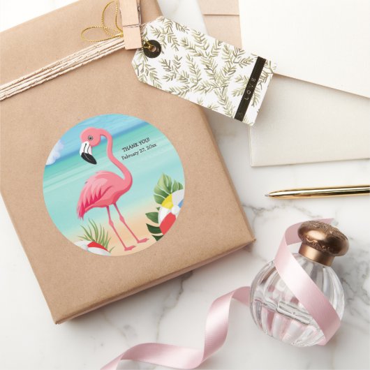 Zomer Strand Roze Flamingo Baby shower Ronde Sticker (Geschenken)