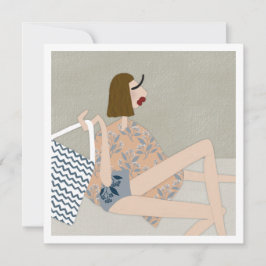Zomer Strand Schatje Mode Illustratie Kunstkaart Kaart
